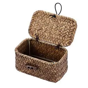 Mini Seagrass Basket Box with Lid Wicker Storage Bins, 4.3x 2.5x2.1" | Small Handwoven Baskets Organizer, Multipurpose Desktop Baskets for Home Decor Mini Seagrass Basket Box with Lid Wicker Storage Bins, 4.3x 2.5x2.1" | Small Handwoven Baskets Organizer, Multipurpose Desktop Baskets for Home Decor