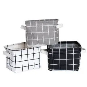 Stylish Storage Basket Cotton and Linen Fabric Mini Storage Cubes Nursery Storage Baskets with Handles for Shelves & Desks (Set of 3) Stylish Storage Basket Cotton and Linen Fabric Mini Storage Cubes Nursery Storage Baskets with Handles for Shelves & Desks (Set of 3)
