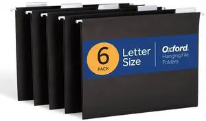 Hanging File Folders, 6 Pack, Letter Size (8.5" x 11"), Black, 1/5 Cut for 5 Tab Positions, Includes Tabs and Inserts, Hanging Files for Office and Document Organization Hanging File Folders, 6 Pack, Letter Size (8.5" x 11"), Black, 1/5 Cut for 5 Tab Positions, Includes Tabs and Inserts, Hanging Files for Office and Document Organization