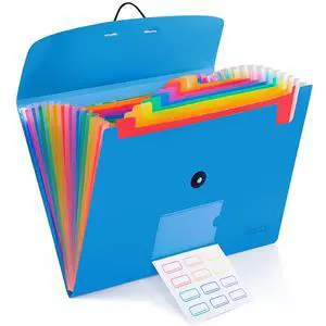 13 Pocket Expanding File Folder Accordian File Organizer, A4 Letter Size Paper Document Receipt Holder for School Office Supplies, Blue 13 Pocket Expanding File Folder Accordian File Organizer, A4 Letter Size Paper Document Receipt Holder for School Office Supplies, Blue