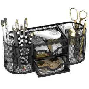 Mesh Desk Organizer, Pen Holder for Desk with 2 Drawers, Black | Desk Organizers and Accessories with 8 Compartments and 2 Drawers for Pens, Pencils, Scissors, Tape and Small Office Supplies Mesh Desk Organizer, Pen Holder for Desk with 2 Drawers, Black | Desk Organizers and Accessories with 8 Compartments and 2 Drawers for Pens, Pencils, Scissors, Tape and Small Office Supplies