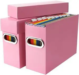 File Organizer Box with Lid & Handle, Thickened Cardboard Hanging File Folder Storage Boxes for Letter Size, Portable Filing Organizer for Office, Home, Classroom, Pink 2 Pack File Organizer Box with Lid & Handle, Thickened Cardboard Hanging File Folder Storage Boxes for Letter Size, Portable Filing Organizer for Office, Home, Classroom, Pink 2 Pack