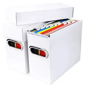 File Organizer Box with Lid & Handle, Thickened Cardboard Hanging File Folder Storage Boxes for Letter Size, Portable Filing Organizer for Office, Home, Classroom, White 2 Pack File Organizer Box with Lid & Handle, Thickened Cardboard Hanging File Folder Storage Boxes for Letter Size, Portable Filing Organizer for Office, Home, Classroom, White 2 Pack