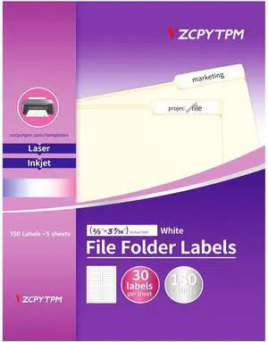 File Folder Labels,150 White 1/3 Cut, 2/3 x 3-7/16 Printable Self Adhesive | 5 Sheets,Laser/Inkjet Printable Permanent Label Stickers for Manila File Folders, Strong Adhesive for Office, School & Home File Folder Labels,150 White 1/3 Cut, 2/3 x 3-7/16 Printable Self Adhesive | 5 Sheets,Laser/Inkjet Printable Permanent Label Stickers for Manila File Folders, Strong Adhesive for Office, School & Home