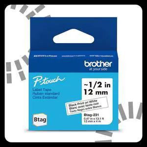 Genuine P-Touch Btag BTAG231 Black on White Label Tape ~1/2in by 13.1ft (12mm x 4m). (Works Only with Brother PT-N10, PT-N20, PT-N25BT Label Makers) Genuine P-Touch Btag BTAG231 Black on White Label Tape ~1/2in by 13.1ft (12mm x 4m). (Works Only with Brother PT-N10, PT-N20, PT-N25BT Label Makers)