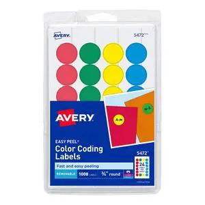 Removable Color-Coding Labels, Removable Adhesive, Assorted Colors, 3/4" Diameter, 1,008 Labels (5472) Removable Color-Coding Labels, Removable Adhesive, Assorted Colors, 3/4" Diameter, 1,008 Labels (5472)