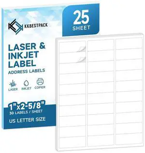 Address Labels for Printer 750 Labels - 1" x 2-5/8", Mailing, Storage & Pantry Organization, Laser/Inkjet Compatible, 30 Per Page, 25 Sheets Address Labels for Printer 750 Labels - 1" x 2-5/8", Mailing, Storage & Pantry Organization, Laser/Inkjet Compatible, 30 Per Page, 25 Sheets