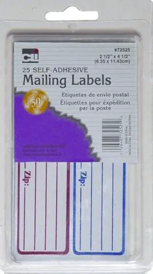 Mailing Labels, Self-Adhesive, 2.5 x 4.5 Inches, Red and Blue, 25/Box (72525) Mailing Labels, Self-Adhesive, 2.5 x 4.5 Inches, Red and Blue, 25/Box (72525)