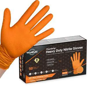 Heavy Duty Industrial Orange Nitrile Gloves, 8-mil, Gloves Disposable Latex Free with Raised Diamond Texture Grip, Powder Free, Rubber Glove, Mechanic Gloves,50-ct Box (XXL) Heavy Duty Industrial Orange Nitrile Gloves, 8-mil, Gloves Disposable Latex Free with Raised Diamond Texture Grip, Powder Free, Rubber Glove, Mechanic Gloves,50-ct Box (XXL)