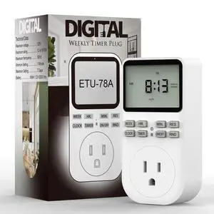 Plug in Digital Oulet Timer Switch 7 Day / 24 Hour Weekly Daily Programmable with Random Security Mode for Home Appliances and Indoor(125V,15A,1875W) 1 Pack Plug in Digital Oulet Timer Switch 7 Day / 24 Hour Weekly Daily Programmable with Random Security Mode for Home Appliances and Indoor(125V,15A,1875W) 1 Pack