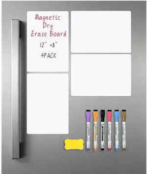 Magnetic Dry Erase Board for Fridge Small White Board 12"X8" 4Pack | Magnetic White Board with 6 Markers & 1 Eraser Fridge Whiteboard For Home Kitchen Organizer and Planner Magnetic Dry Erase Board for Fridge Small White Board 12"X8" 4Pack | Magnetic White Board with 6 Markers & 1 Eraser Fridge Whiteboard For Home Kitchen Organizer and Planner