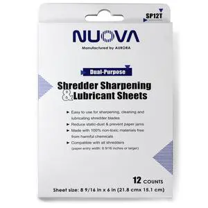 Nuova SP12T Paper Shredder Sharpening & Lubricant Sheets, 12 Count Nuova SP12T Paper Shredder Sharpening & Lubricant Sheets, 12 Count