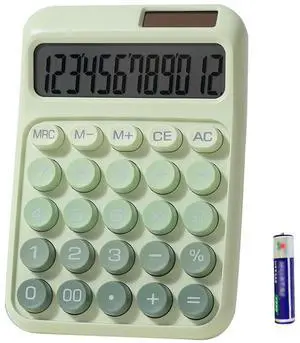 Desk Calculator, Merchanical Big Buttons,12 Digits Large LCD Display Calculadora, Solar and Battery Dual Power, Battery Include, Cute Basic Calculator for School,Office,Home,Business (Green) Desk Calculator, Merchanical Big Buttons,12 Digits Large LCD Display Calculadora, Solar and Battery Dual Power, Battery Include, Cute Basic Calculator for School,Office,Home,Business (Green)