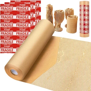 Honeycomb Packing Paper, 15"x100ft Eco Friendly Packing Paper for Moving Recyclable Honeycomb Paper Moving Supplies Bubble Paper Wrapping Protective Roll, With 36 Fragile Sticker Labels Honeycomb Packing Paper, 15"x100ft Eco Friendly Packing Paper for Moving Recyclable Honeycomb Paper Moving Supplies Bubble Paper Wrapping Protective Roll, With 36 Fragile Sticker Labels
