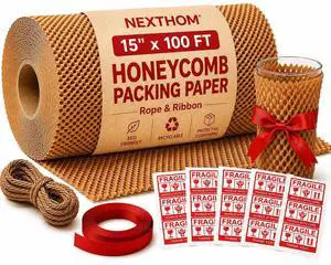 Honeycomb Packing Paper, 15 Inch x 100 FT Eco-Friendly Recyclable Cushioning Wrap Roll for Moving & Shipping, Bubble Wrap Alternative with Rope, Ribbon & 40 Fragile Stickers Honeycomb Packing Paper, 15 Inch x 100 FT Eco-Friendly Recyclable Cushioning Wrap Roll for Moving & Shipping, Bubble Wrap Alternative with Rope, Ribbon & 40 Fragile Stickers