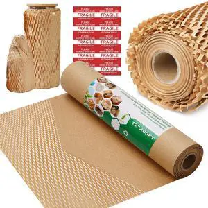 Honeycomb Packing Paper Wrap 12"x60' Recycled Bubble Cushioning Wrap Roll Eco Friendly Shipping Boxes Moving Wrap Packing Supplies Material with 10 Fragile Sticker Labels Honeycomb Packing Paper Wrap 12"x60' Recycled Bubble Cushioning Wrap Roll Eco Friendly Shipping Boxes Moving Wrap Packing Supplies Material with 10 Fragile Sticker Labels