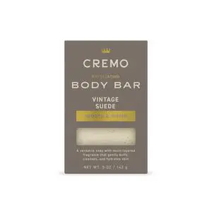 Cremo Exfoliating Body Bar Soap for Men, Vintage Suede Scent, 5 oz | Cleansing mens soap, Buffs and polishes skin, Revitalizing formula, White moss and rich amber scent, Notes of smooth suede Cremo Exfoliating Body Bar Soap for Men, Vintage Suede Scent, 5 oz | Cleansing mens soap, Buffs and polishes skin, Revitalizing formula, White moss and rich amber scent, Notes of smooth suede