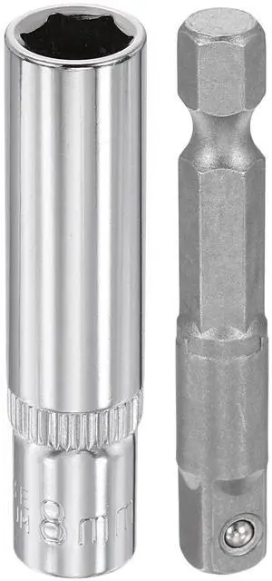 Deep 6-Point Impact Socket 1/4" Drive 8mm Metric Socket 50mm (2") Long with 1/4" Hex Shank Adapter, CR-V Steel Socket Adapter Accessory Tool Set Kit for Hex Bolts Nuts Deep 6-Point Impact Socket 1/4" Drive 8mm Metric Socket 50mm (2") Long with 1/4" Hex Shank Adapter, CR-V Steel Socket Adapter Accessory Tool Set Kit for Hex Bolts Nuts