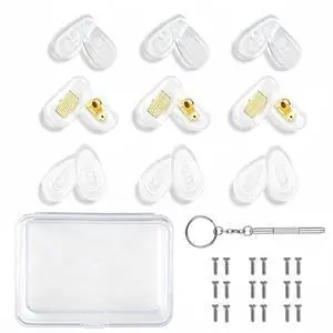 9 Pairs Screw-in Silicone Eyeglass Nose Pads, Glasses Repair Kit | Includes 13, 14 and 15mm soft silicone pads, screws and screwdriver; anti-slip air chamber design for glasses and sunglasses 9 Pairs Screw-in Silicone Eyeglass Nose Pads, Glasses Repair Kit | Includes 13, 14 and 15mm soft silicone pads, screws and screwdriver; anti-slip air chamber design for glasses and sunglasses