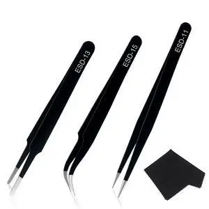 Precision Tweezers Set, 3 Pcs Upgraded Stainless Steel Anti-Static ESD Tweezers with Cleaning Cloth, for Craft, Electronic, Soldering, Model, Hobby, Jewelry Making, Laboratory Work, DIY Precision Tweezers Set, 3 Pcs Upgraded Stainless Steel Anti-Static ESD Tweezers with Cleaning Cloth, for Craft, Electronic, Soldering, Model, Hobby, Jewelry Making, Laboratory Work, DIY