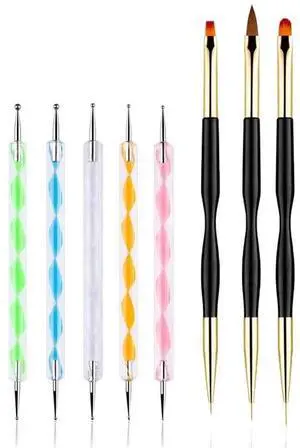 5PCS Dotting Pens with 3 PCS Nail Painting Brushes, Double Ended Brush and Dotting Tool Kit, Nail Art Design Tools 5PCS Dotting Pens with 3 PCS Nail Painting Brushes, Double Ended Brush and Dotting Tool Kit, Nail Art Design Tools