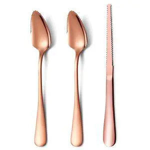 Rose Gold Grapefruit Spoons 3 Pieces Set, 2 Stainless Steel Grapefruit Spoon And 1 Grapefruit knife With Titanium Plating, Grapefruit Utensil Set, Serrated Edges Spoon pack of 3 Rose Gold Grapefruit Spoons 3 Pieces Set, 2 Stainless Steel Grapefruit Spoon And 1 Grapefruit knife With Titanium Plating, Grapefruit Utensil Set, Serrated Edges Spoon pack of 3