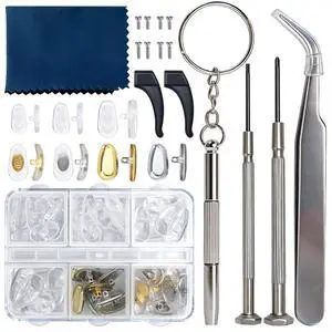 Nose Pads, 22 Pairs Screw-in Glasses Repair Kit, Equipped with Screwdriver, Screw, Tweezers, Glasses Cloth Nose Pads, 22 Pairs Screw-in Glasses Repair Kit, Equipped with Screwdriver, Screw, Tweezers, Glasses Cloth