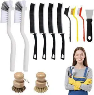 12Pcs Crevice Cleaning Brush Set, Hard Bristle Multi-Purpose Household Cleaning Tools for Kitchen Bathroom Tile Grout Window Track, Bamboo Pot Brush + Copper Wire Brush + Scraper 12Pcs Crevice Cleaning Brush Set, Hard Bristle Multi-Purpose Household Cleaning Tools for Kitchen Bathroom Tile Grout Window Track, Bamboo Pot Brush + Copper Wire Brush + Scraper