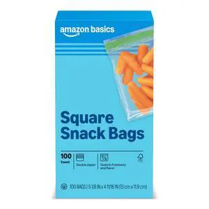 Square Snack Bags with Double Zipper, Seals in Freshness, 5 1/8" x 4 11/16", 100 Count Square Snack Bags with Double Zipper, Seals in Freshness, 5 1/8" x 4 11/16", 100 Count