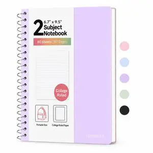 Spiral Notebook, 2 Subject Notebook 6.7" x 9.5" College Ruled | Perforated Pages, Sturdy Pocket Storage, 80 Sheets, Fights Ink Bleed, Plastic Front Cover, School Supplies, Small Notepad Spiral Notebook, 2 Subject Notebook 6.7" x 9.5" College Ruled | Perforated Pages, Sturdy Pocket Storage, 80 Sheets, Fights Ink Bleed, Plastic Front Cover, School Supplies, Small Notepad