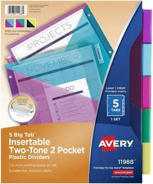 Big Tab Insertable Pocket Dividers, 5-Tab, Multicolor, 1 Set | For Organizing Reports and Projects, Pockets, Big Tab Adds 1.5x Writing Space, Printable Inserts, For 3-Ring Binders Big Tab Insertable Pocket Dividers, 5-Tab, Multicolor, 1 Set | For Organizing Reports and Projects, Pockets, Big Tab Adds 1.5x Writing Space, Printable Inserts, For 3-Ring Binders