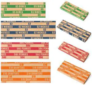 100 Pcs Assorted Packed Flat Stripped Coin Wrappers | Coin Rolls Wrapper for Quarters, Dimes, Nickels, Pennies 100 Pcs Assorted Packed Flat Stripped Coin Wrappers | Coin Rolls Wrapper for Quarters, Dimes, Nickels, Pennies