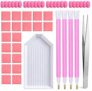 30 PCS Rhinestone Picker Tool Diamond Art Painting Accessories | Set includes Diamond Art Pens, Sleeves, Tweezers, Clay and Storage Tray, Suitable for DIY Nail Art Craft Crystals Charms 30 PCS Rhinestone Picker Tool Diamond Art Painting Accessories | Set includes Diamond Art Pens, Sleeves, Tweezers, Clay and Storage Tray, Suitable for DIY Nail Art Craft Crystals Charms