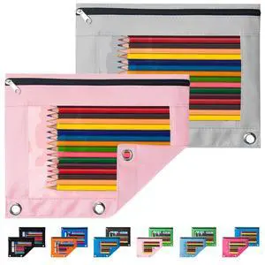 Pencil Pouch for 3 Ring Binder, 2 Pack Binder Pencil Pouch | Pencil Bags with Clear Window, Zipper & Reinforced Grommets, Pencil Case for Binder Pink & Grey Pencil Pouch for 3 Ring Binder, 2 Pack Binder Pencil Pouch | Pencil Bags with Clear Window, Zipper & Reinforced Grommets, Pencil Case for Binder Pink & Grey