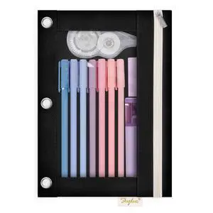 Pencil Pouch for 3 Ring Binder, 9.8" x 7.3" Clear Window Pencil Bag | Zipper Pencil Pouches for Girls Boys, Black Pencil Pouch with 3 Reinforced Grommets, Durable Organizer for School Supplies Pencil Pouch for 3 Ring Binder, 9.8" x 7.3" Clear Window Pencil Bag | Zipper Pencil Pouches for Girls Boys, Black Pencil Pouch with 3 Reinforced Grommets, Durable Organizer for School Supplies