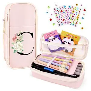 WINOWIMO Preppy Pencil Case for Girls, Cute Large Pencil Pouch, Personalized Initial Pencil Bag with Zipper for School College Office Supplies, Back to School Supplies Gifts for Teen Girls (C, Pink) WINOWIMO Preppy Pencil Case for Girls, Cute Large Pencil Pouch, Personalized Initial Pencil Bag with Zipper for School College Office Supplies, Back to School Supplies Gifts for Teen Girls (C, Pink)
