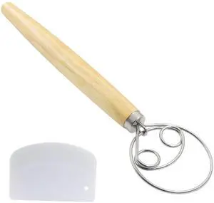 ISDVBUY Danish Dough Whisk with Dough Cutter, 12 Inch Stainless Steel Sourdough Mixer Tool with Dual Eye Design for Sourdough, Pizza, Pastry & Cake Batter Mixing ISDVBUY Danish Dough Whisk with Dough Cutter, 12 Inch Stainless Steel Sourdough Mixer Tool with Dual Eye Design for Sourdough, Pizza, Pastry & Cake Batter Mixing