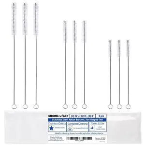 Strong 'n Flex Nylon Straw Cleaner Brushes Fan-Shaped End for Tight Spaces, Ideal for Reusable Straws, Water Bottles, Sippy Cups & Pipes Includes Zippered Pouch 8", 10, 12 Long Set of 9 Strong 'n Flex Nylon Straw Cleaner Brushes Fan-Shaped End for Tight Spaces, Ideal for Reusable Straws, Water Bottles, Sippy Cups & Pipes Includes Zippered Pouch 8", 10, 12 Long Set of 9