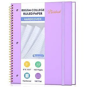 Notebook College Ruled Paper 8" x 10-1/2", 1 Subject Spiral Notebook 80GSM Paper, 3-Hole Punched Perforated Pages Ideal for School, Office, Writing, 75 Sheets Lined Journaling Notebook, Purple Notebook College Ruled Paper 8" x 10-1/2", 1 Subject Spiral Notebook 80GSM Paper, 3-Hole Punched Perforated Pages Ideal for School, Office, Writing, 75 Sheets Lined Journaling Notebook, Purple