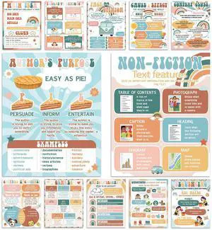 QOUBAI 12pcs Reading Comprehension Posters Groovy Hippie Classroom Decor | English Language Bulletin Board, Reading Corner Poster, for Elementary Middle High School, Classroom Must Haves QOUBAI 12pcs Reading Comprehension Posters Groovy Hippie Classroom Decor | English Language Bulletin Board, Reading Corner Poster, for Elementary Middle High School, Classroom Must Haves