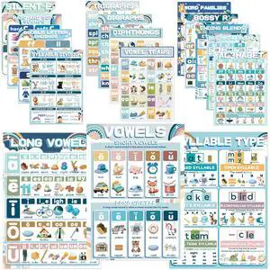 YIYDONG 16 Phonics Posters for Classroom - Learning Posters for Sound Wall Phonics Digraphs Blends Syllable Types Vowel Sounds Poster for Kindergarten, Elementary, Homeschool Supplies (Boho) YIYDONG 16 Phonics Posters for Classroom - Learning Posters for Sound Wall Phonics Digraphs Blends Syllable Types Vowel Sounds Poster for Kindergarten, Elementary, Homeschool Supplies (Boho)