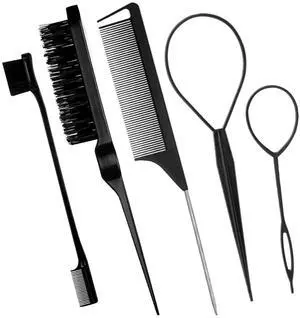 5Pcs Slick Back Brush Set with Topsy Tail Tool, Teasing Bristle, Rat Comb for Women & Girls Hair Styling, Flyaways Control and Edge Combing - BIACK 5Pcs Slick Back Brush Set with Topsy Tail Tool, Teasing Bristle, Rat Comb for Women & Girls Hair Styling, Flyaways Control and Edge Combing - BIACK