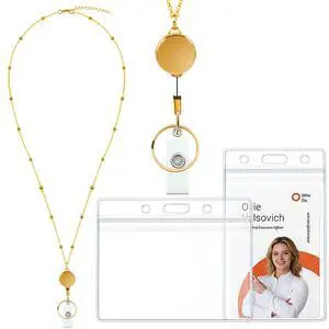 Lanyards for ID Badges, Teacher Lanyard with ID Holder, Gold Beaded Chain Retractable Lanyard, Stainless Steel Badge Lanyard, Retractable Badge Holders for Women Lanyards for ID Badges, Teacher Lanyard with ID Holder, Gold Beaded Chain Retractable Lanyard, Stainless Steel Badge Lanyard, Retractable Badge Holders for Women