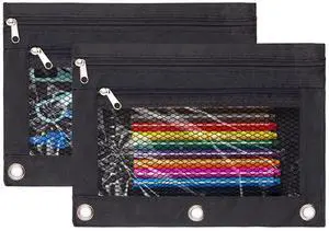 3 Ring Binder Pencil Pouchs, Zippered Pencil Pouch Double Pocket Pencil Pouch 3 Ring with Clear Mesh Window (Black 2pack) 3 Ring Binder Pencil Pouchs, Zippered Pencil Pouch Double Pocket Pencil Pouch 3 Ring with Clear Mesh Window (Black 2pack)