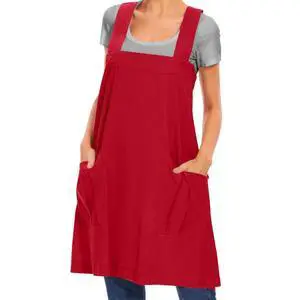 Women's Cotton Cross Back Apron Pinafore Dress with Big Pockets Loose Square Apron for Baking Cooking Gardening Women's Cotton Cross Back Apron Pinafore Dress with Big Pockets Loose Square Apron for Baking Cooking Gardening