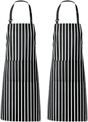 2 Pack Aprons with Pockets for Women Men Adjustable Bib Chef Apron for Kitchen Cooking BBQ Restaurant Stripe Black White 2 Pack Aprons with Pockets for Women Men Adjustable Bib Chef Apron for Kitchen Cooking BBQ Restaurant Stripe Black White