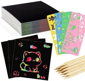 Scratch Art Paper Set, 90 Pcs, Rainbow, 3.35 x 3.35 in | 66 Scratch Sheets, 20 Wooden Sticks, 4 Reusable Stencils, Thick Paper, Easy for Kids, Classroom and Party Crafts Scratch Art Paper Set, 90 Pcs, Rainbow, 3.35 x 3.35 in | 66 Scratch Sheets, 20 Wooden Sticks, 4 Reusable Stencils, Thick Paper, Easy for Kids, Classroom and Party Crafts