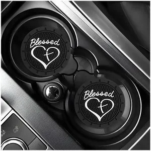 2 PCS Car Cup Holder Coasters, 2.76 Inch Anti Slip Vehicle Drink Mats with Cute Blessed Cross and Heart, Shockproof, Universal Car Accessories (Black, 2 PCS) 2 PCS Car Cup Holder Coasters, 2.76 Inch Anti Slip Vehicle Drink Mats with Cute Blessed Cross and Heart, Shockproof, Universal Car Accessories (Black, 2 PCS)