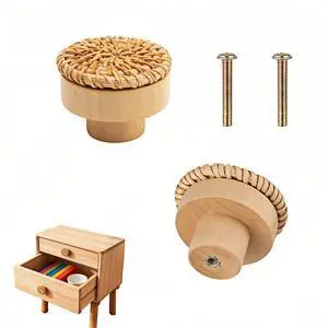 Handwoven Bohemian Drawer Knobs - Natural Rattan & Solid Beech Wood Cabinet Pulls for Dresser, Closet, Kitchen Cabinets (Set of 2, Caramel) | Easy Install Boho Home Decor Knobs Handwoven Bohemian Drawer Knobs - Natural Rattan & Solid Beech Wood Cabinet Pulls for Dresser, Closet, Kitchen Cabinets (Set of 2, Caramel) | Easy Install Boho Home Decor Knobs