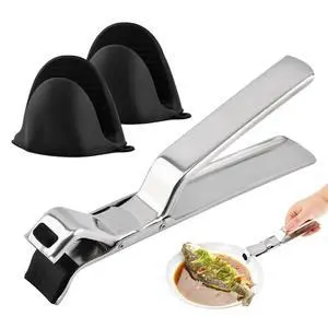 Stainless Steel Hot Plate Gripper with Silicone Oven Mitts Anti-Scald Tongs |Multi-Angle Adjustable Clamp, 500°F Heat Resistant Non-Slip Kitchen Gripper for Steamer, Microwave, Air Fryer & Pizza Trays Stainless Steel Hot Plate Gripper with Silicone Oven Mitts Anti-Scald Tongs |Multi-Angle Adjustable Clamp, 500°F Heat Resistant Non-Slip Kitchen Gripper for Steamer, Microwave, Air Fryer & Pizza Trays